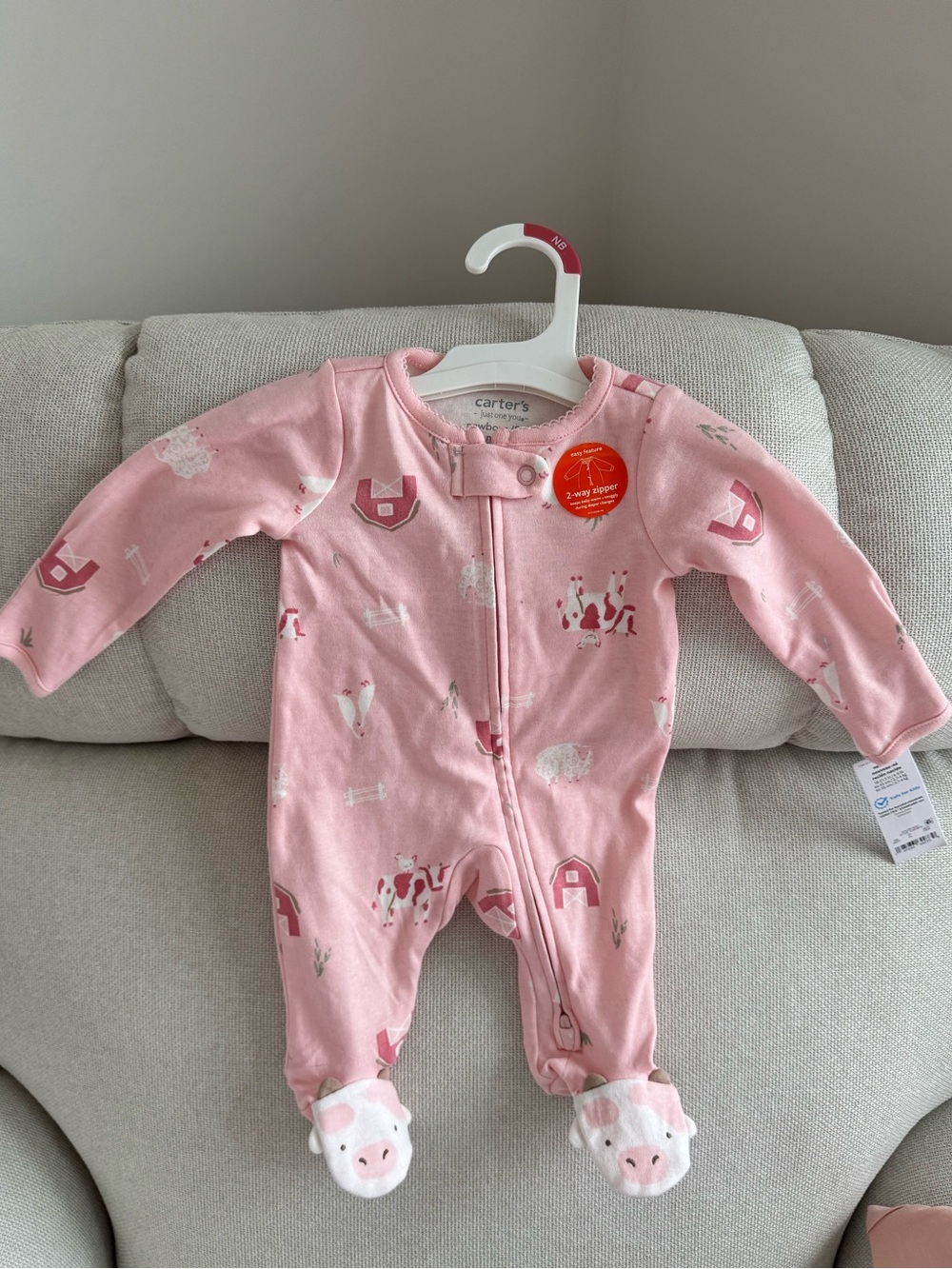 Carter's Pink Farm Print Footed One-Piece